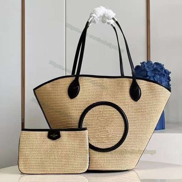 Mulheres Bolsas De Ombro Totes Cosméticos Ráfia Bolsa De Praia Bolsa De Couro Genuíno De Malha Sintética Linho Composto De Luxo Designer Saco De Compras 59808 Sem Caixa L355