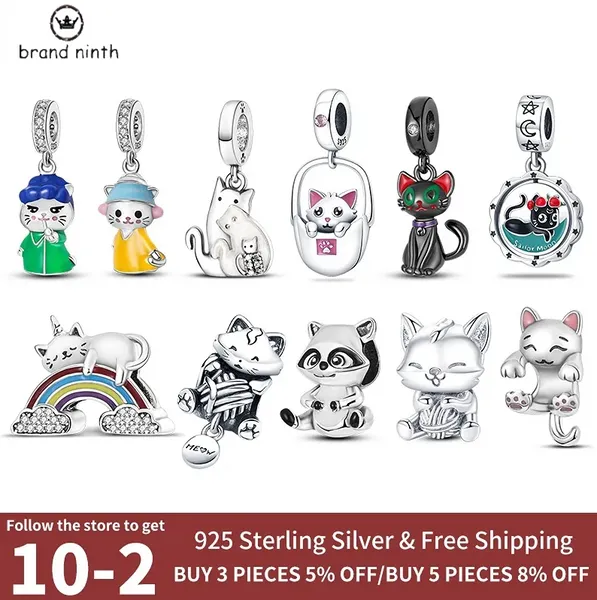 925 Silber für Pandora Charms Schmuck Perlen DIY Anhänger Frauen Armbänder Perlen Farbe Tasche süße Katze Kitty