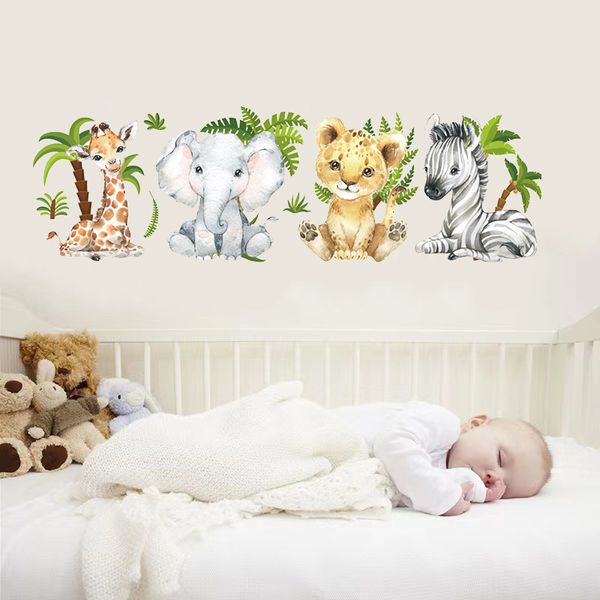 Animais da selva Adesivos de parede para quartos de crianças, meninos, quarto de bebê, decoração de quarto, elefante, safari, girafa, papel de parede, decoração de parede, vinil