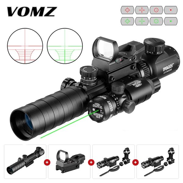 VOMZ 3-9X32 EG Hunting Tactical Rifle Scope Mira óptica Red Illuminated Riflescope Holográfico 4 Retículo red dot Combo