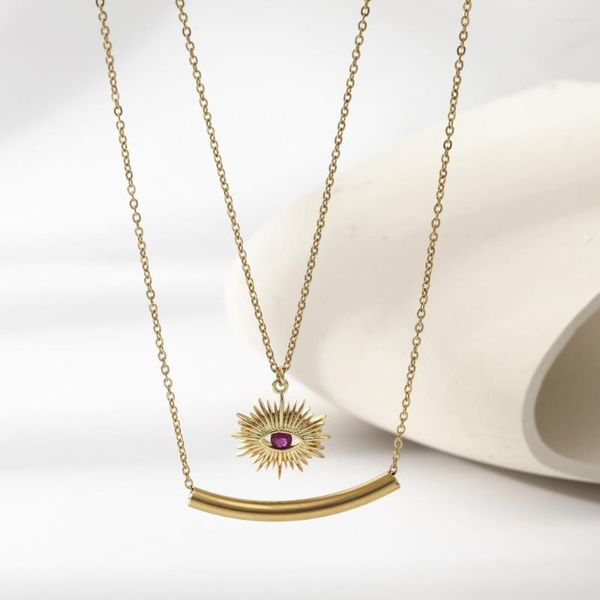 Colares de pingentes de colar cúbico de zircônia para mulheres leves de luxo aço inoxidável feminino banquete Chain de clavículas 18k banhado de ouro real