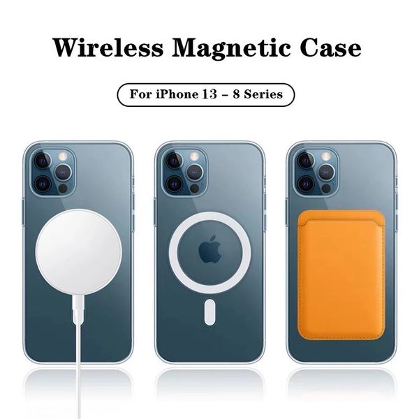 Para magsafe capa para iPhone 13 12 mini 11 14 Pro Max 14 Plus XS XR X MacSafe Magnetic Leather Wallet Titular Tampa clara