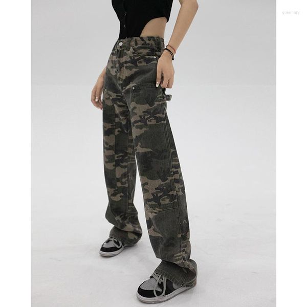 Jeans da donna Camouflage Army Green Cargo Pants Donna Y2K Hip Hop Retro Streetwear Harajuku Gamba larga Pantaloni lunghi in denim Q655
