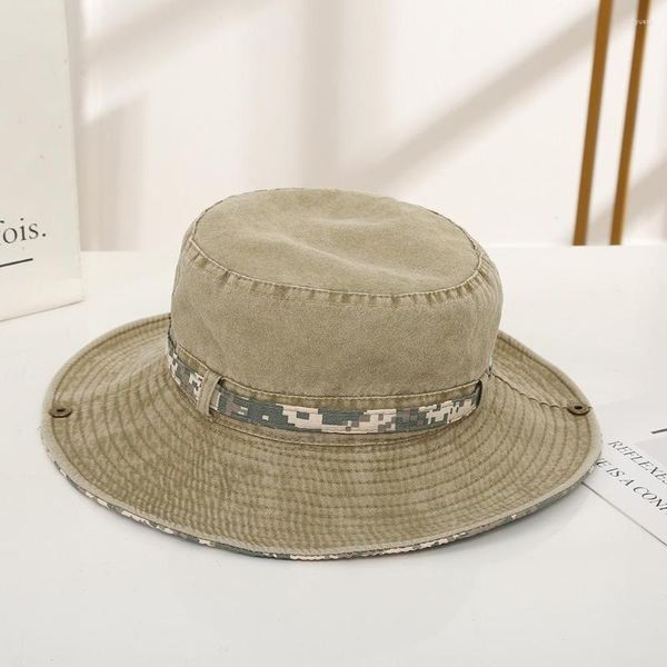 Geniş Memlu Şapkalar Yaz Nefes Alabilir Yürüyüş Şapkası Erkek Dış Mekan Gezisi Ayarlanabilir Halat Visor Erkekler İçin Çift Taraflı Kamufla Kapak
