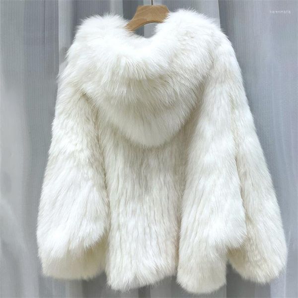 Giacche da donna Inverno Cappotto in lana di alta qualità da donna in lana di lontra Versione coreana Sciolto con cappuccio Pelliccia calda spessa 2023