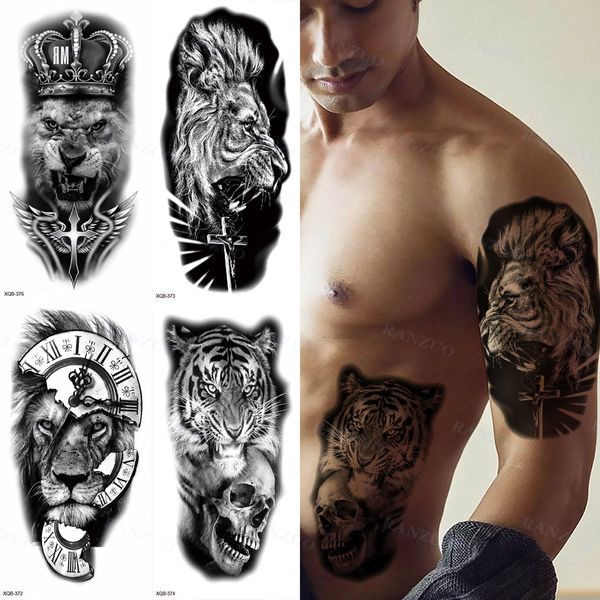 Tatuaggi temporanei Autoadesivo del tatuaggio impermeabile Big Tiger Lion Wolf Rose Arm Hipster Uomo Donna Body Art Tatuajes 230606