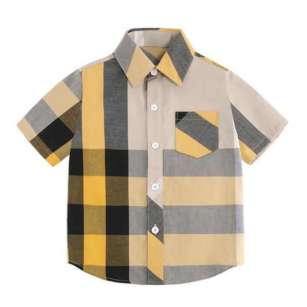 Camisas xadrez masculinas de verão para crianças camisetas de manga curta gola aberta de algodão camisetas para bebês