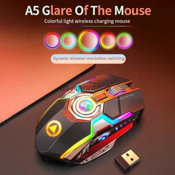 Ratos Ratos sem fio Mouse ergonômico com 7 botões USB para PC Laptop A5 Silencioso RGB Retroiluminado 7 Botões 1600DPI Gaming J230606