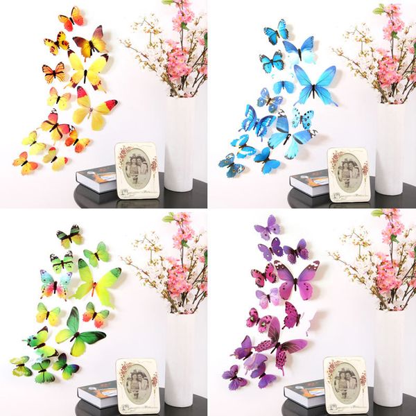 12pcs farfalle adesivi murali regalo di capodanno decorazioni per la casa 3d farfalla pvc carta da parati autoadesiva per soggiorno decalcomanie