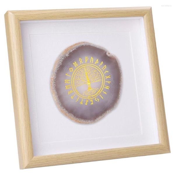 Schmuckbeutel TUMBEELLUWA 8,7'' gerahmte Achatscheibe Wandkunst natürliche Geode gravierter Baum des Lebens Bilderrahmen für Home Office