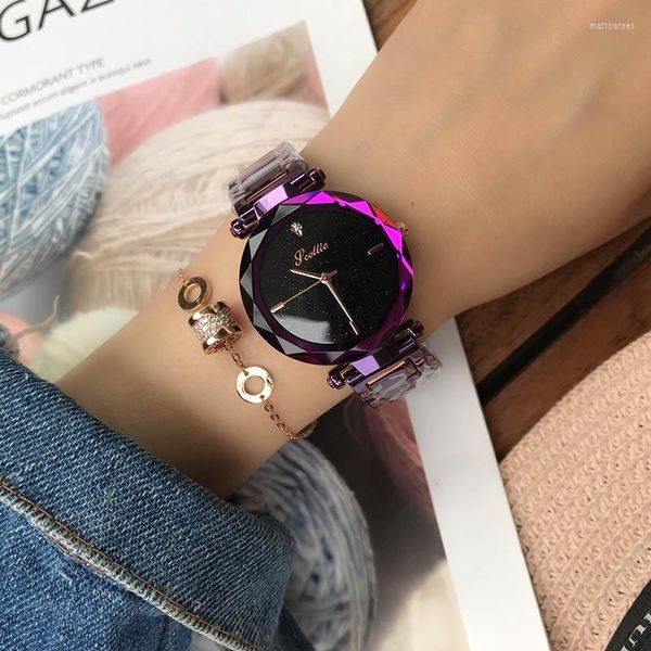 Orologi da polso Scottie Brand Fashion Donna Cinturino in acciaio inossidabile Bracciale Dress Orologio al quarzo Starry Purple Relogio Feminino