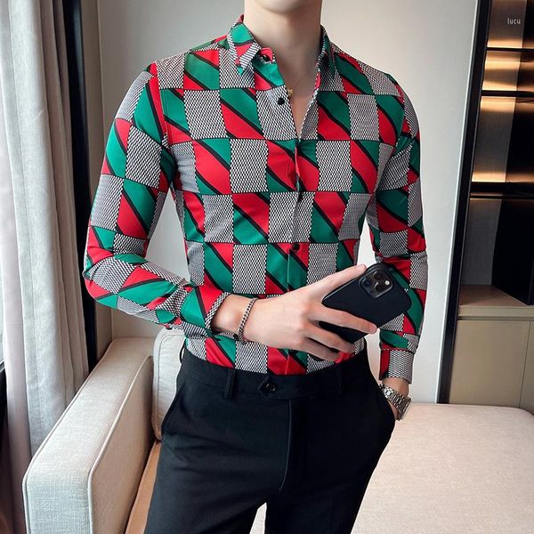 Camicie casual da uomo Nice Autumn Plaid Uomo manica lunga Slim Business Abito formale Social Party Nightclub Abbigliamento streetwear