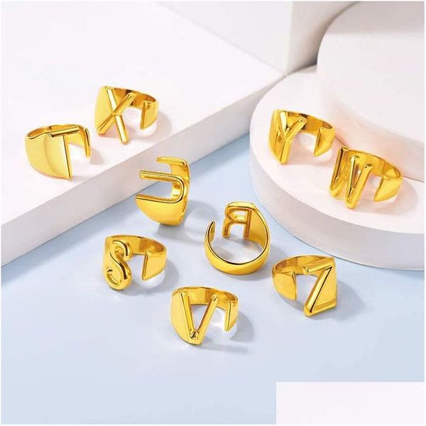 Band Ringe Kreative 26 Az Englisch Brief Initial Ring Einfache Gold Farbe Offene Einstellbare Alphabet Schmuck Geschenke Für Dame Mädchen Drop de Dhfj0