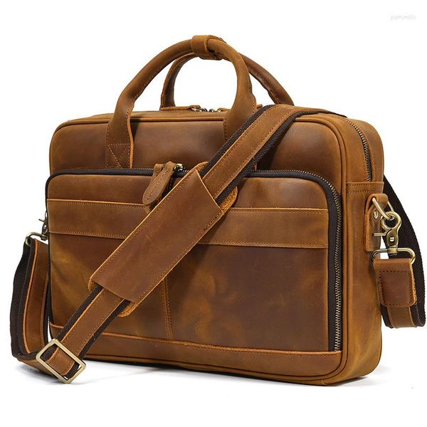 Cartelle Vintage Nero Marrone Caffè A4 Vera Pelle 14 '' Laptop Executive Office Donna Uomo Cartella Portadocumenti Borsa Messenger