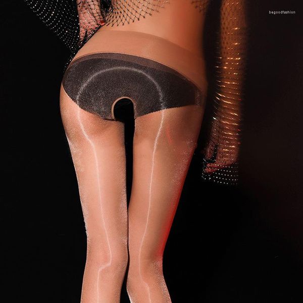 Женские носки открывают промежностные колготки Прозрачные масла блестящие сексуальные женские чулки T-Coths Nylons Nylons Lingerse Prantyhose Moman чулки