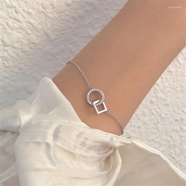 Braccialetti di collegamento Braccialetto di fascino del cerchio quadrato dello zircone di colore dell'argento per il regalo della festa nuziale dei monili di modo delle donne Sl411