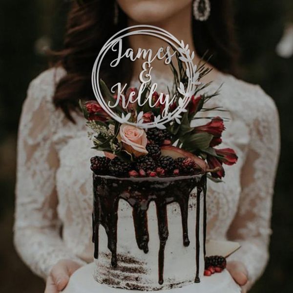 Outros suprimentos para festas de eventos Personalizado Mr Mrs Wedding Cake Topper Personalizado Rústico Guirlanda Aniversário Nome Data Boho Floral Cake Topper 230605