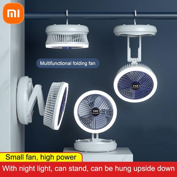 Hemerileştiriciler Xiaomi Mini LED Gece Işık Fanı USB Şarj Edilebilir Katlanabilir Taşınabilir Masa Lambası Fourspeed Değişken Soğutma Fanı Ev için