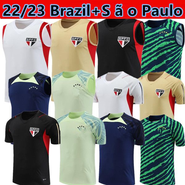 22/23 Brasilien Sportswear Sportswear Herren -Trainingshemd Kurzarm Fußball -Trikot -Uniform 2023 Sao Paulo Chandal Erwachsener Sport Kurzarm Top