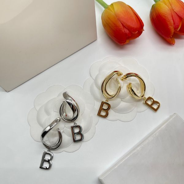 Metall Diamant Zirkonia Buchstabe B geometrische Ohrringe Mode Luxus Designer Anhänger Ohrstecker für Frau Mädchen Geschenke S925 Silber