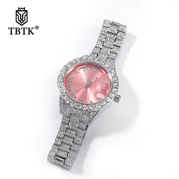 Andere Uhren TBTK Damenuhr Baby Pink Zifferblatt Iced Out Quarzuhr Luxus wasserdichte Armbanduhr Kleine Größe für Damen 230605