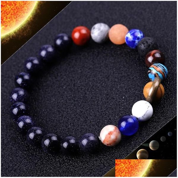 Perlen Universum Sonnensystem Sonne Satellit Armband Lava Rock Tigerauge Türkis Naturstein Perlen Armbänder für Frauen Männer Mode Dhjan