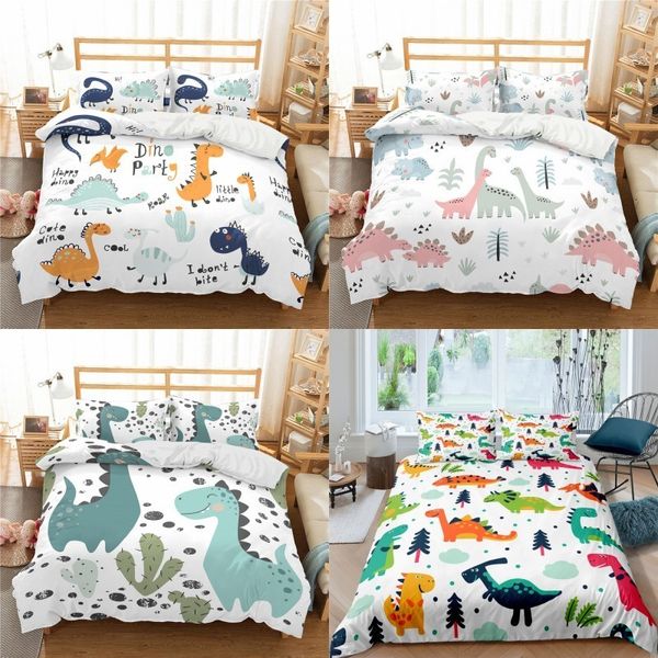 Conjuntos de cama Fofo desenho animado dinossauro Conjunto de cama de poliéster estampado Conjunto de roupa de cama infantil para crianças Conjunto de roupa de cama para meninos Conjunto de cama king size 230605