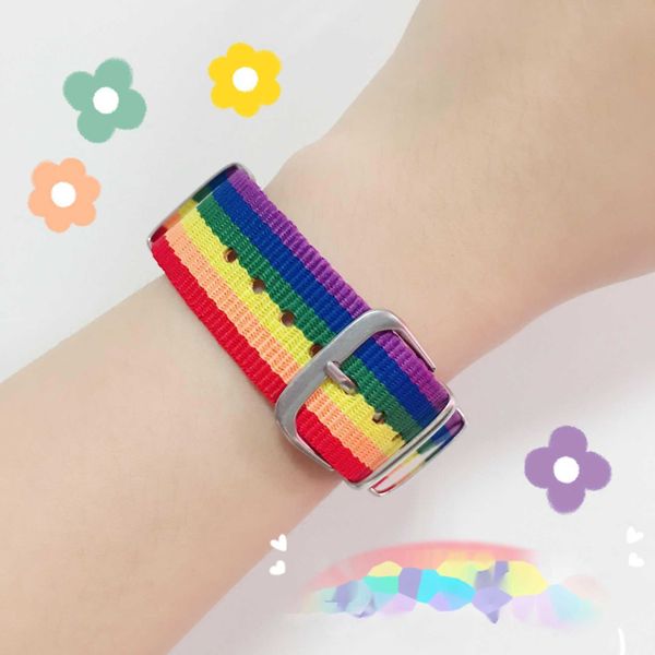 Pulseiras LGBT Charm coreano Hyun Ya Feng Rainbow Bracelet Ins Colorful Girl Heart Summer Bracelet Woven Canvas Watch Strap Accessories