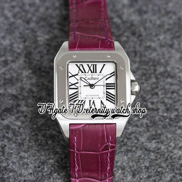 TWF V12 tw0029 Japão Miyota NH05 Relógio feminino automático 36MM 316L Caixa inoxidável Mostrador branco Marcadores romanos Pulseira de couro roxo Relógios femininos de alta qualidade