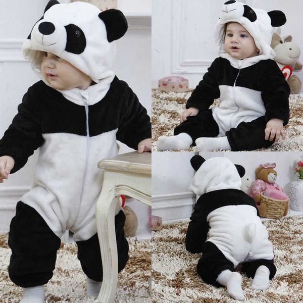 Macacões 2020 inverno pré-escolar crianças bebês meninas meninos panda fofo macacão manga longa com capuz roupas 0-36M G220606