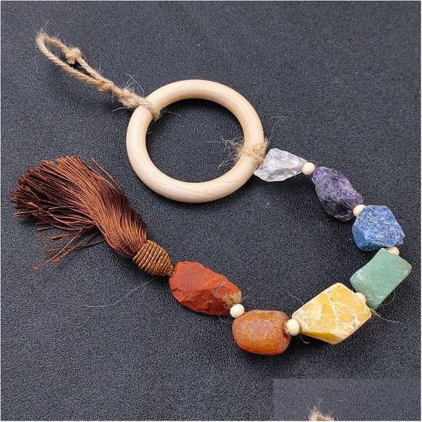 Anhänger 7 Chakra Yoga getrommelt Naturstein Auto Wandbehang Anhänger Quaste Edelstein handgemachte Heilung Zuhause Fenster hängen Ornament Dezember Dhgwq