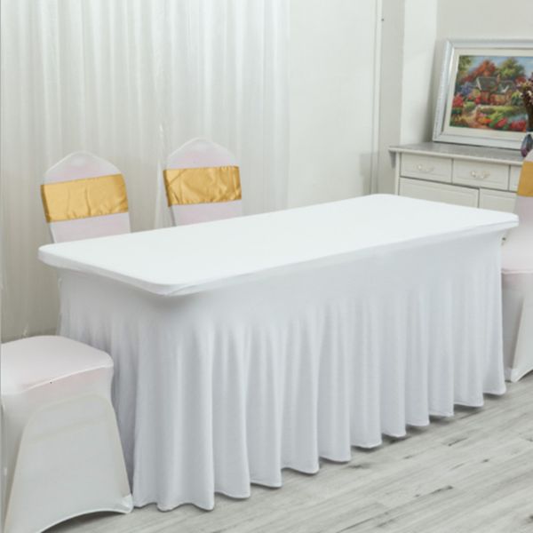 Toalha de mesa retangular com babados elastano capa de mesa de casamento elástica longa barra toalha de mesa linho el evento festa decoração de mesa 230605