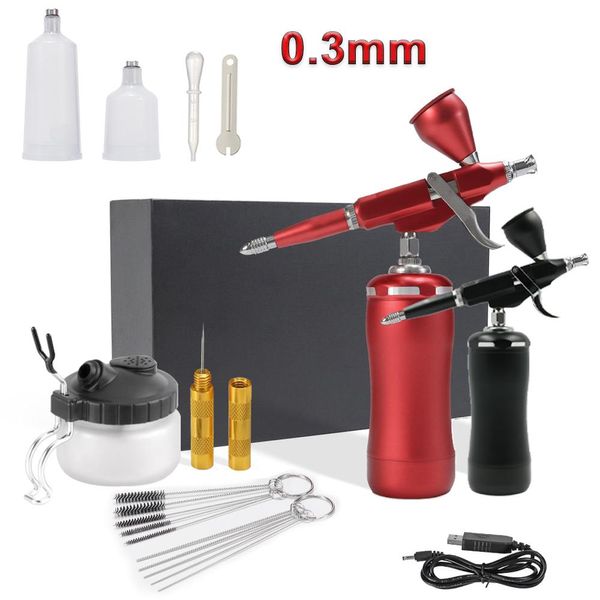 Spraypistolen 22 Psi Haushaltsfarbe Airbrush-Werkzeug 0,3 mm Mini-Elektro-Luftkompressor-Sprühgerät Nano-Sprühgerät für Malerei, Tätowierung, Nagelkunst, Kuchen