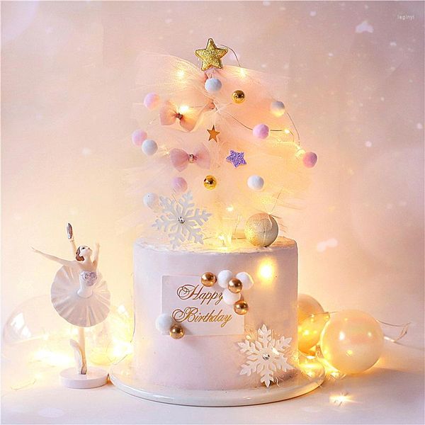 Forniture festive Palla di pelo Filato Albero di Natale Cake Topper per la decorazione della festa di compleanno Ballet Girl Wedding Love Gift Baby Shower Baking