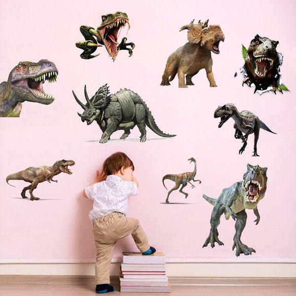 Vari adesivi murali dinosauro Ragazzo Camera dei bambini Decorazioni murali Tirannosauro Decalcomanie murali in PVC Murali artistici rimovibili per la decorazione domestica