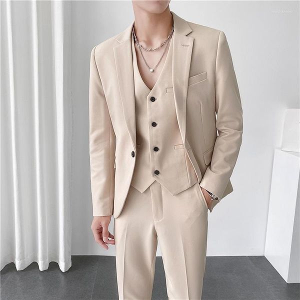 Ternos Masculinos Terno Masculino 3 Peças Cor Sólida Slim Fitting Para Negócios Lazer Comercial Casamento E Banquete Vestidos Jaqueta Colete Com Calça