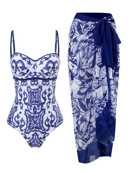 Swim Wear 2023 Vintage Print Maiô Feminino Push Up Maiô Feminino Capa de Praia Fatos de Banho Fato de Banho Verão 230605