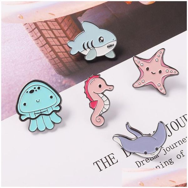 Pins Broschen Nette Ozean Fisch Seestern Pin Für Frauen Mode Kleid Mantel Hemd Demin Metall Lustige Brosche Pins Abzeichen Promotio Dhstx