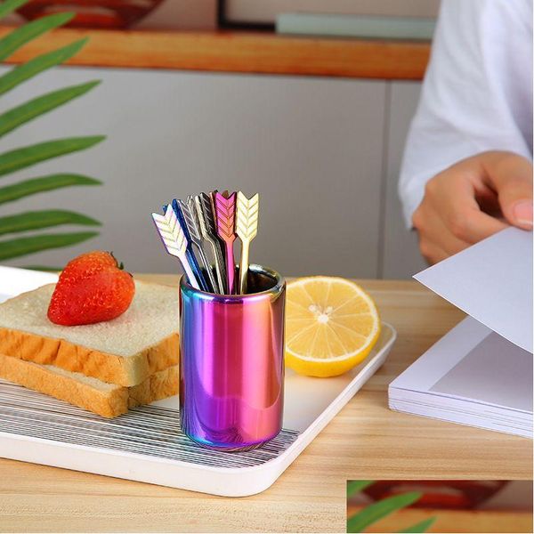 Altri utensili da cucina Freccia in acciaio inossidabile Strumento per bastoncini di frutta Frutti arcobaleno in oro Pick Spiedini corti Home El Piatto Drop Delivery Garden Dhkd8