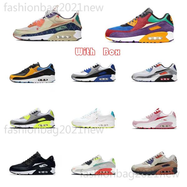 Designer Moda Casual Sports Sapatos Homens Mulheres Air Running Shoes Treinadores Maxness 90 White Black Paisley Pack Suede Derma