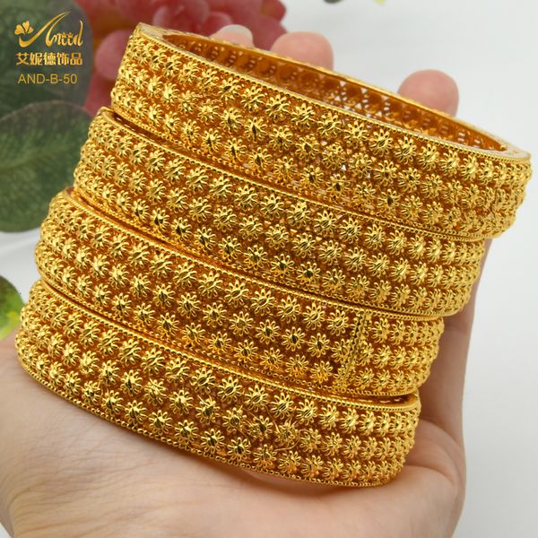 Charm Armbänder ANIID 24K vergoldet Armreif für Frau Blumen Hochzeit Armbänder Dubai Nigerian Arabisch Schmuck Gold Geschenke Großhandel 230605
