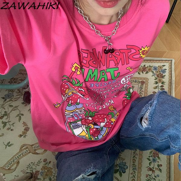 T-shirt da donna Y2k Estetica rosa Top T-shirt giapponese Harajuku T-shirt con stampa Kawaii E-girl Maglietta Fairycore T-shirt grafiche anni '00 carine 230606