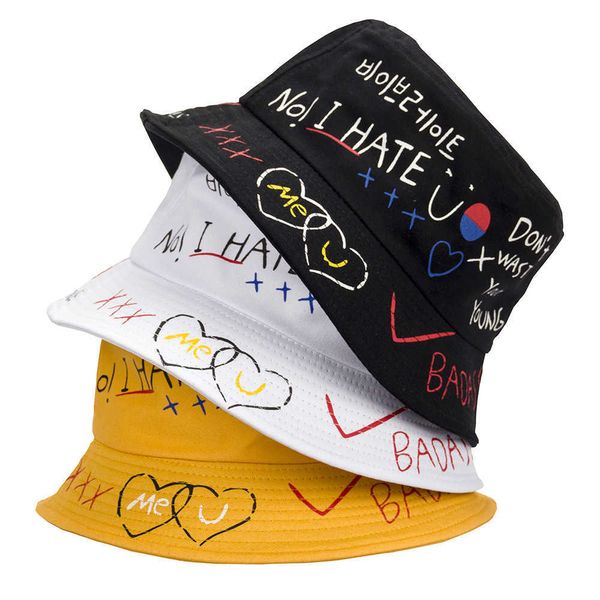 Cappelli a tesa larga 2023 Graffiti Lettera Secchiello Estate Pesca all'aperto Hip Hop Pescatore Bob Cappello da uomo Panama Coppia regalo G230603