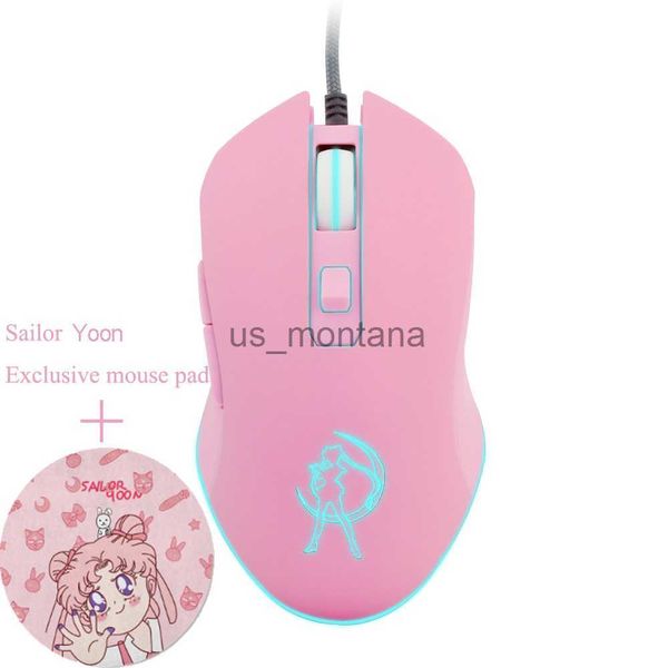 Ratos Rosa Óptico Mouse Sailor Yoon Gaming Computador Com Fio Mause Mute Bastante Retroiluminado Colorido Ratos 3200DPI Para Meninas Mulheres Presente PC Jogo J230606