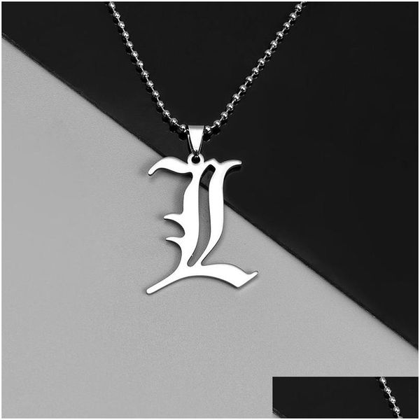 Anhänger Halsketten Death Note L Lawliet Halskette Edelstahl Alte Englische Brief Perlen Kette Cosplay Schmuck Zubehör Drop Deli Dhmdn