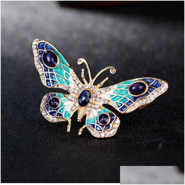 Pins Broschen Gold Emaille Schmetterling Brosche Colorf Diamant Cor Schal Schnalle Kleid Anzug Frauen Modeschmuck Will und Sandy Drop Deli Dhfdj