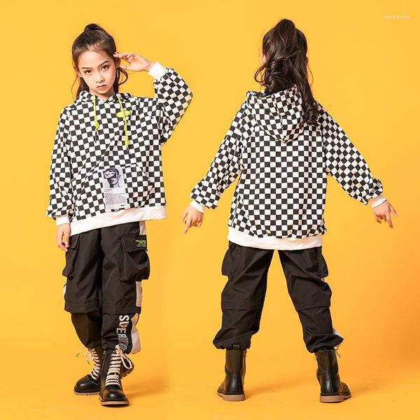 Bühnenkleidung Kinder Kpop Hip Hop Kleidung Tops Karierter Hoodie Streetwear Casual Cargo Pant Für Mädchen Junge Jazz Dancewear Kostüm Kleidung