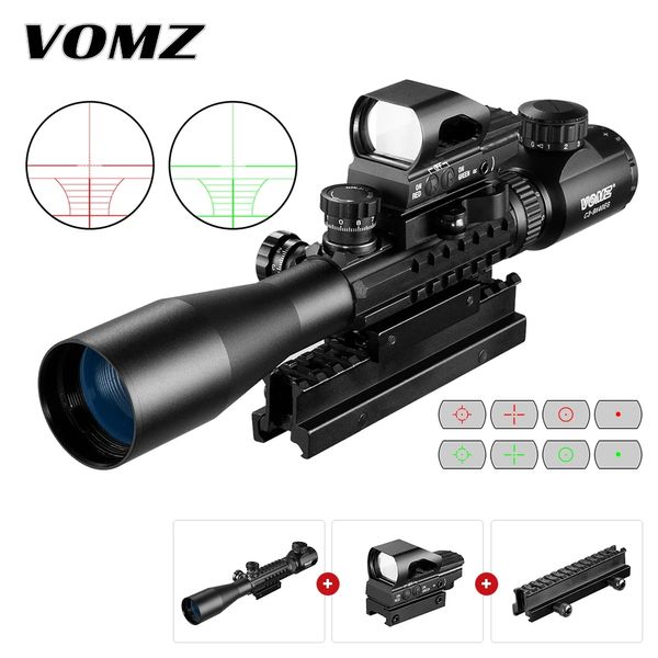 VOMZ 3-9X40 tática Mira óptica red dot Laser set airsoft acessórios Com base elevada Luneta para caça de rifle