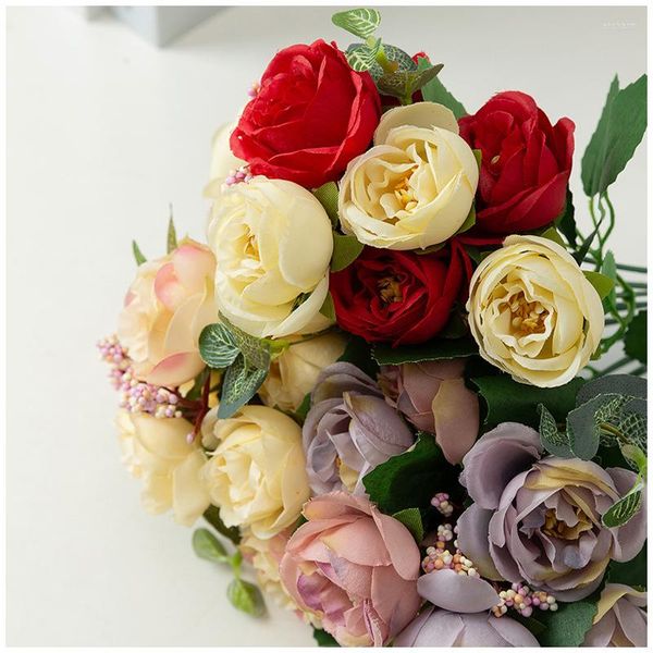 Flores decorativas Rosa Rosa Artificial Casamento Casamento Decoração DIY Buquê Grande de Alta Qualidade Acessórios Falsos