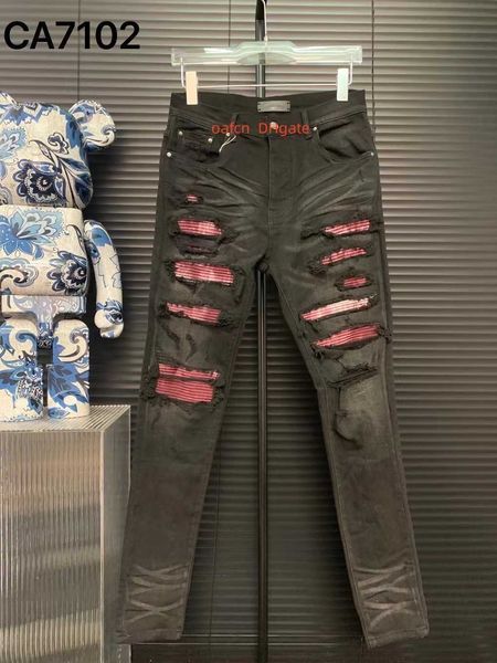 Jeans da uomo firmati con fori strappati, jeans da bicicletta divisi, jeans da bicicletta da moto slim fit, pantaloni moda uomo, hip-hop